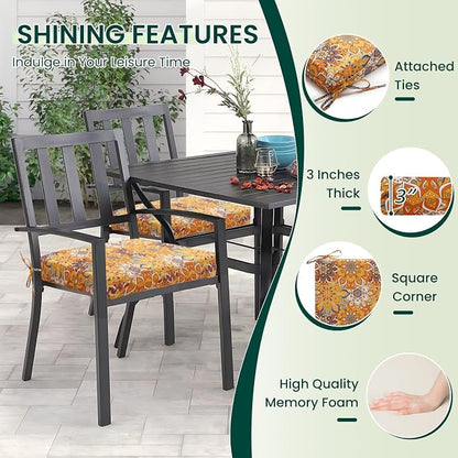 HARBOREST Outdoor Chair Cushions Set of 4, Water Resistant Patio Chair Cushions with Ties, Square Corner Outdoor Seat Cushions for Patio Furniture, 18.5"x16"x3", Blooming