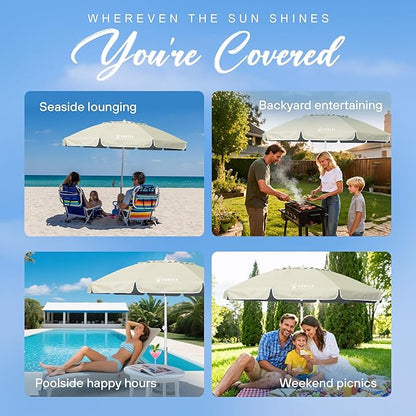 AMMSUN 8 Feet Large Beach Umbrella with Sand Anchor Heavy Duty High Wind Portable Outdoor Umbrellas UV 50+ Protection Air Vent Tilt Patio Garden Pool