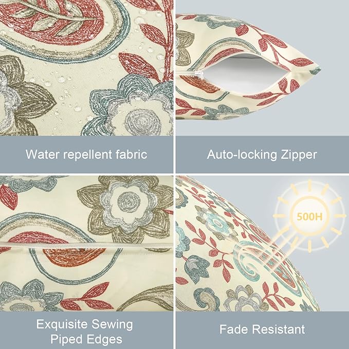 LVTXIII Outdoor/Indoor Lumbar Pillow Case Covers ONLY, 12" x 20" Patio Garden Decorative Lumbar Pillow Covers, Pack of 2 for Outdoor Home Patio Furniture Use, Paisley Vintage
