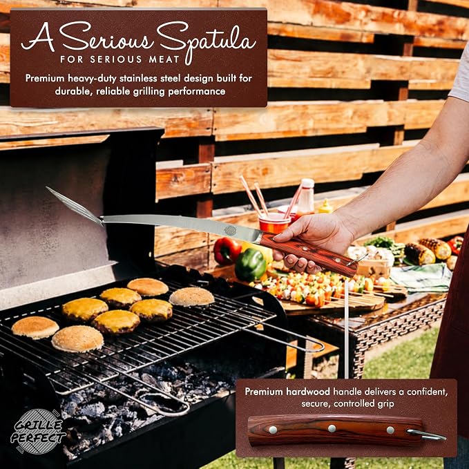 Grill Spatula 24-inch Super Long for Grilling Barbecue Griddle and Fire Pit Extra Strong Curved Neck Premium Hardwood Handle Large Stainless Steel Blade For BBQ Outdoor Kitchen and Grilled Food