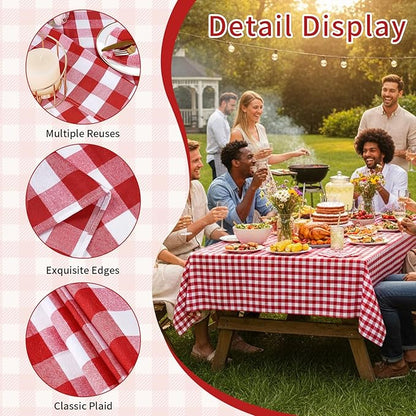B-COOL Red Plaid Tablecloth Gingham Fabric: Checkered Tablecloths Overlays 56x84 Inches Red and White Valentines Day Picnic Desk Covers for Rectangle Table