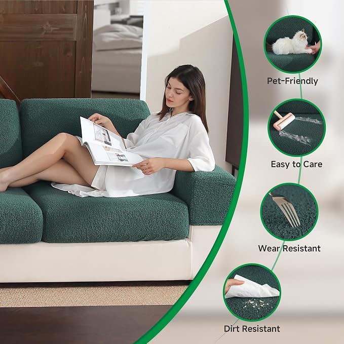OHSIO Couch Cushion Covers for Sectional Sofa, Stretch Soft Sofa Slipcovers Washable Wear-Resistant Universal Furniture Protector for Living Room(1 Piece Loveseat Cover, Green)