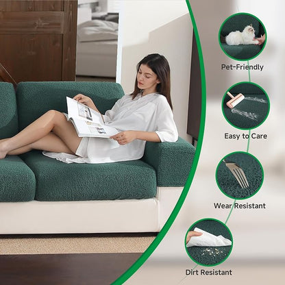 OHSIO Couch Cushion Covers for Sectional Sofa, Stretch Soft Sofa Slipcovers Washable Wear-Resistant Universal Furniture Protector for Living Room(1 Piece Loveseat Cover, Green)