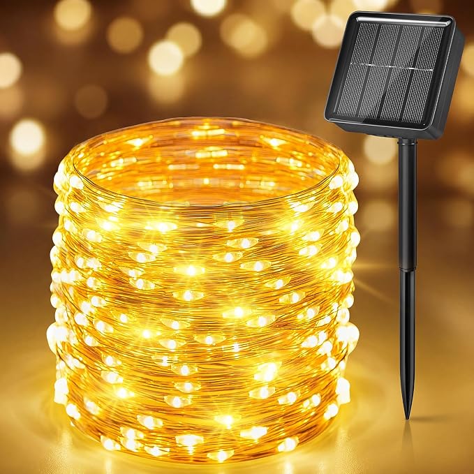 Minetom Solar Fairy Lights,33Ft 100 LED String Lights Outdoor with 8 Modes | IP65 Waterproof Twinkle Lights Outdoor & Indoor, Patio Lights for Tree Garden Christmas Party Wedding Decor Warm White