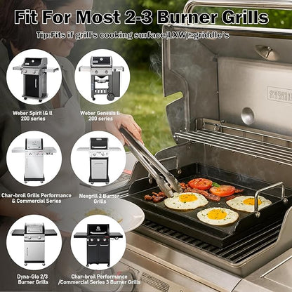 Nonstick Nanoceramic Griddle Plate, Pre-Seasoned Heavy-Duty Flat Top Insert, Universal Outdoor Cooking Griddle for Gas Grill/Charcoal/Gas Stove, Camping, Tailgating, Parties & Backyard BBQ, 17"x13"