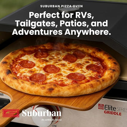 Suburban Pizza Oven, Fits on Suburban 18” Griddle – Anti Rust, Lightweight, Easy-to-use RV Pizza Oven, Black (‎3082A) | Universal outdoor oven with pizza stone & carry bag; integrated thermometer; 15-min preheat; anti-rust; lightweight