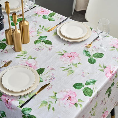 LIBERECOO Reinforced Vinyl Tablecloth with Flannel Backing Waterproof Oil-Proof Floral Plastic Table Cloth Stain-Resistant Wipeable Table Cover Not Stiff