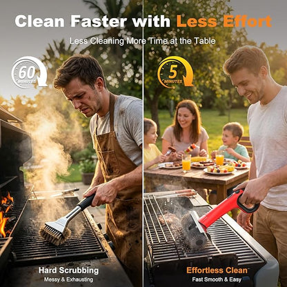 Electric Grill Brush for Outdoor Grill, Cordless BBQ Grill Cleaner with Dual Rotating Heads, 450 RPM Motorized Grill Cleaning Brush with Forward & Reverse, 6-Piece Replaceable Brush Set