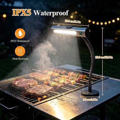 IMAGE Rechargeable Magnetic Grill Light COB LED BBQ Light IPX5 Waterproof | Grilling Gifts for Men Dad, Flexible Gooseneck, Fits Traeger Pit Boss Smoker, Outdoor Grill Accessories