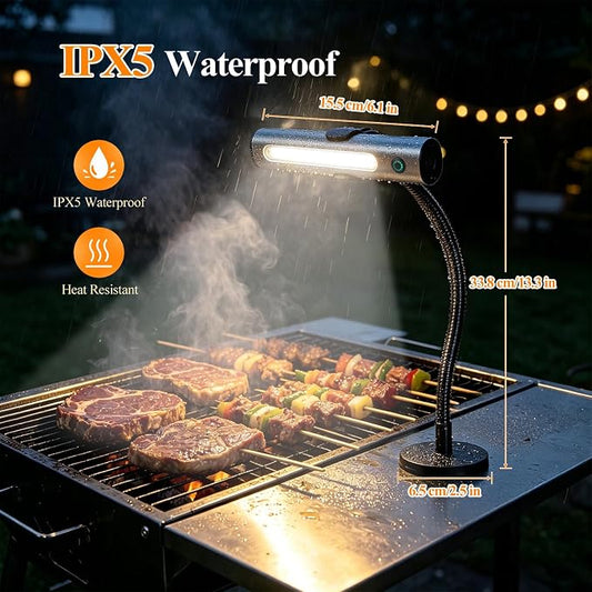 IMAGE Rechargeable Magnetic Grill Light COB LED BBQ Light IPX5 Waterproof | Grilling Gifts for Men Dad, Flexible Gooseneck, Fits Traeger Pit Boss Smoker, Outdoor Grill Accessories