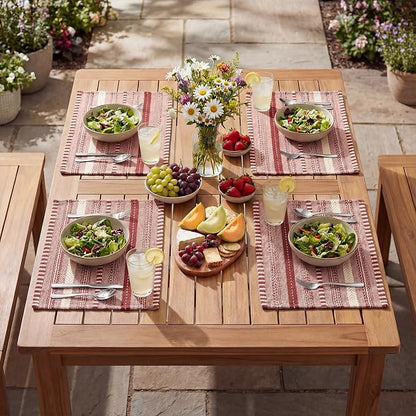 Artoid Mode Red Farmhouse Woven Braided Stripe Placemats Set of 4,12x18 Inch Seasonal Holiday Table Mats Party Kitchen Dining Decoration