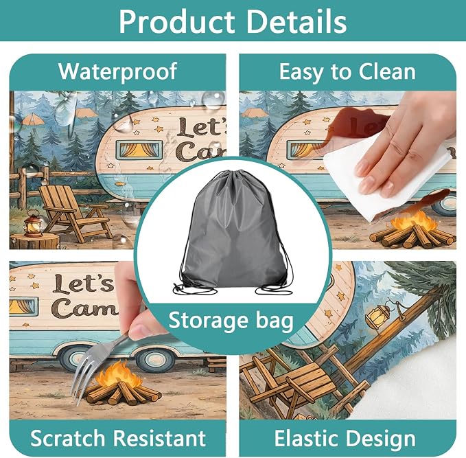 Fitted Picnic Table Cover with Bench Covers and Bag, Forest RV Campfire Tent Waterproof Windproof Outdoor Tablecloth with Elastic Edges for Indoor & Outdoor, Garden, Camping, 3 PCS 30x96 Inch