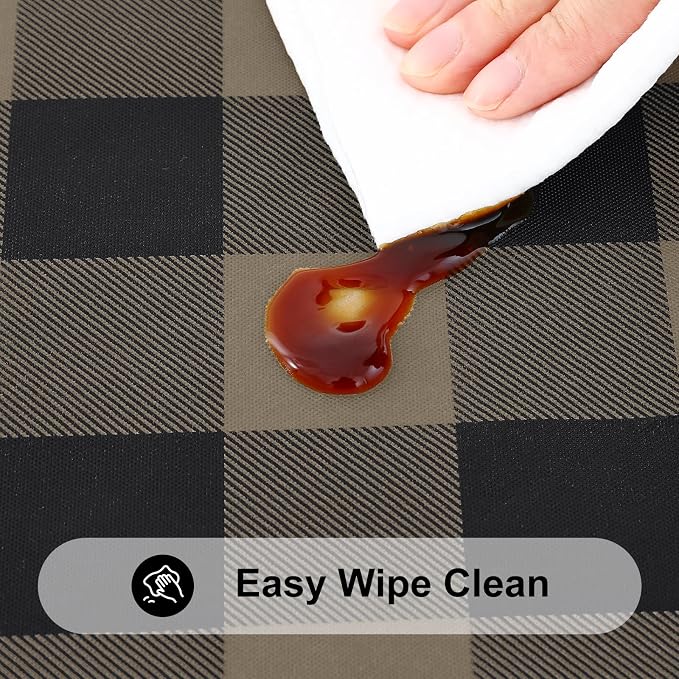 Smiry Rectangle Picnic Table Cloth, Elastic Waterproof Fitted Vinyl Tablecloths, Flannel Backed Buffalo Plaid Table Covers for Dining, Camping, Outdoor (Black and Khaki, 30" x 96")