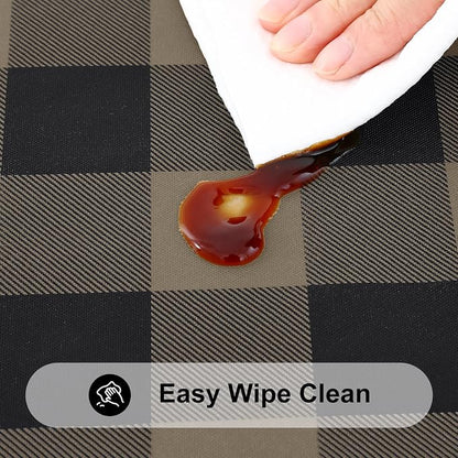 Smiry Rectangle Picnic Table Cloth, Elastic Waterproof Fitted Vinyl Tablecloths, Flannel Backed Buffalo Plaid Table Covers for Dining, Camping, Outdoor (Black and Khaki, 30" x 96")