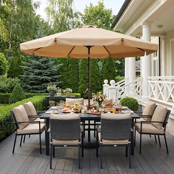 ABCCANOPY 11ft Scalloped Patio Umbrella, Outdoor Table Umbrella with Tilt and Crank, Fiberglass Ribs Deck Umbrella for Patio, Pool, Garden, Picnic (Khaki)