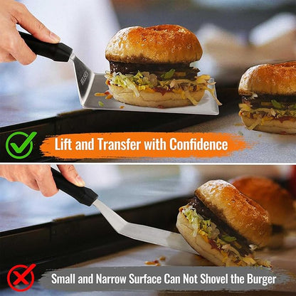 HULISEN Stainless Steel Spatula 2 pcs, 6 x 5 Inch Large Metal Spatula with Cutting Edges, Griddle Spatula for Smashed Burger, Essential Flat Top Grill Accessories, Grill Spatula for Outdoor Grill