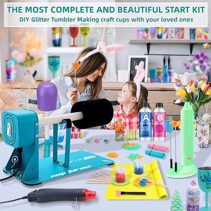LFSUM Cup Turner Kit for Crafts Tumbler, Tumbler Cup Spinner, Glitter Powder, Epoxy Resin Kit for Beginners with Epoxy and Heat Gun (1X-Blue)