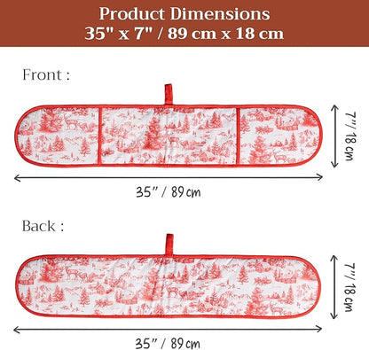 Maison d' Hermine Double Oven Mitt (7" x 35") 100% Cotton Heat Resistant BBQ Cooking Gloves with Loop for Thanksgiving Christmas Decorations Baking Cooking Barbeque Handling Hot Pan (Winter Jouy)