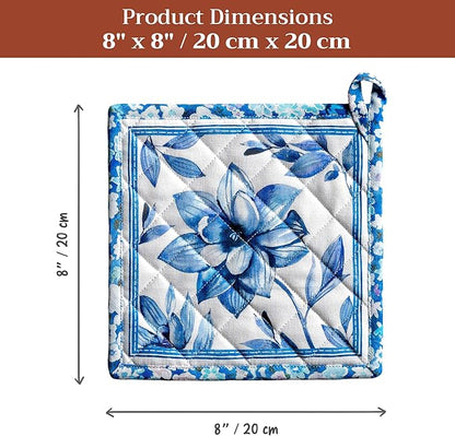 Maison d' Hermine Pot Holders 100% Cotton Heat Resistant Potholders 8" x 8" Hot Pads with Loop BBQ Cooking Baking Hotel Farmhouse Kitchen Handling Hot Pans Spring Summer (Pack of 1, Summer Blues)