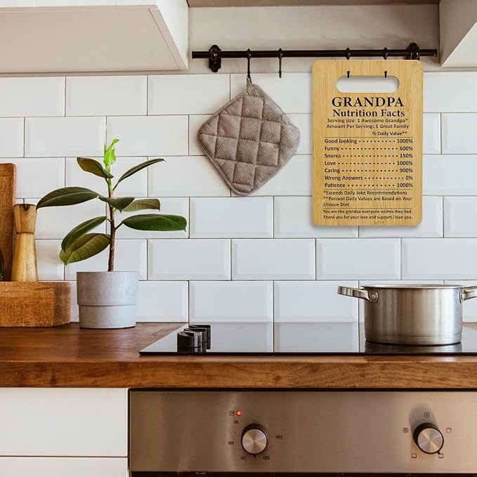Best Grandpa Gifts from Granddaughter Grandson, Nutrition Facts Bamboo Cutting Board, Charcuterie Board for Kitchen Decor, Birthday Gift For Grandfather -10