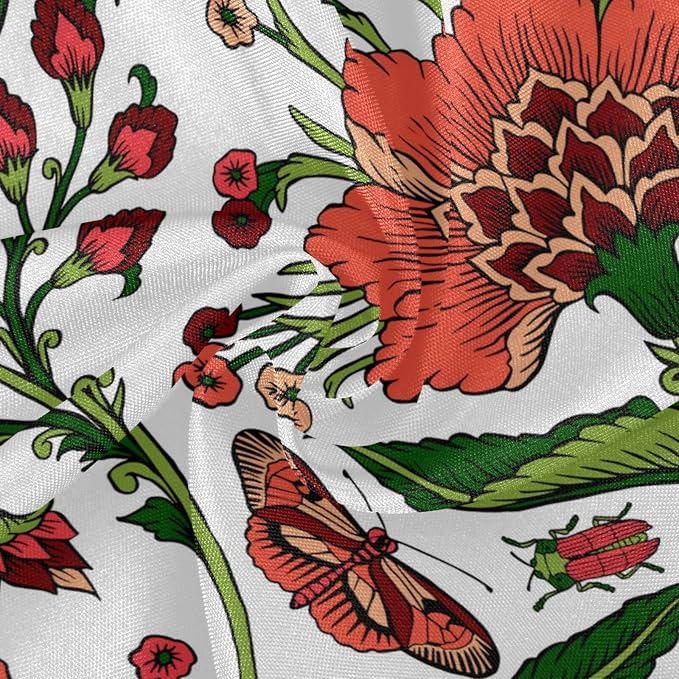 Vintage Red Floral Round Tablecloth 60" Waterproof Spillproof Polyester Fabric Table Cover with Zipper Umbrella Hole for Outdoor Patio Garden Dining Party