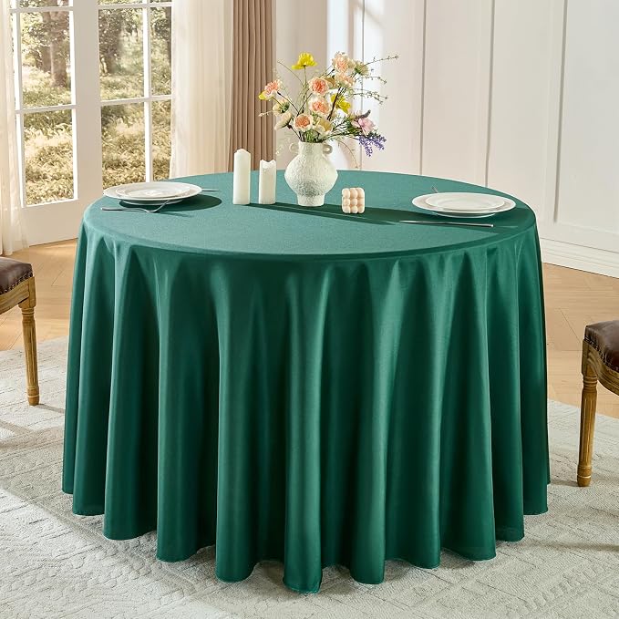6 Pack Dark Green Round Tablecloths 132 Inch for Dining Tables | Washable Decorative Linen Polyester Table Cover for Banquets Buffets Parties and Weddings