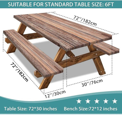Picnic Table Cover with Bench Covers Camping Essentials Farmhouse Outdoor Table Covers Wood Grain Waterproof Windproof Fitted Tablecloth Cover with Elastic Edge for Indoor & Outdoor 3 PCS 30x72 Inch