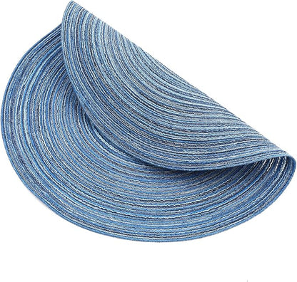 SHACOS Round Braided Placemats Set of 6 Circle Place Mats Kitchen Table Mats for Dining Table Wedding Party (Blue Gray, 6)