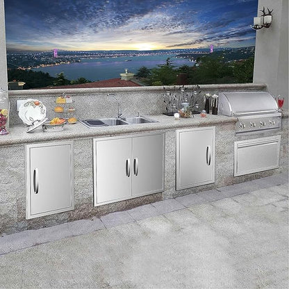 Outdoor Kitchen Doors 36W x 21H Inch, Double BBQ Access Doors 304 Stainless Steel for Outdoor Kitchen Cabinet Grill Station or BBQ Island
