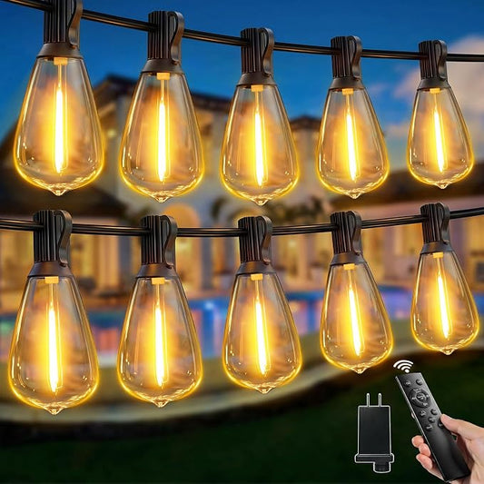 Outdoor String Lights Dimmable with Remote, 150 FT Outdoor Lights with 2 Timer and 3 Mode, Waterproof & Shatterproof Patio Lights, 2200K Energy Saving String Lights 4 Spare Bulbs for Patio Yard