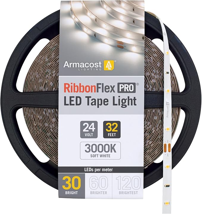 Armacost Lighting RibbonFlex Pro 24V White LED Strip Lights 30 LED/m, 3000K, 32.8 ft 144250