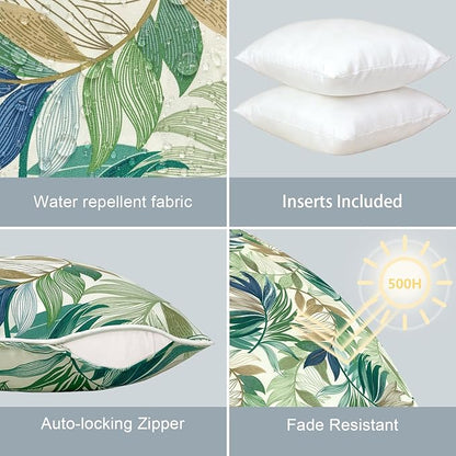 LVTXIII Outdoor/Indoor Throw Pillows, Decorative Patio Accent Pillows, Fluffy Water Repellent Garden Cushions for Home Patio Coach Sofa Use, 18×18 Inch, Pack of 2, Lush Leaf Green