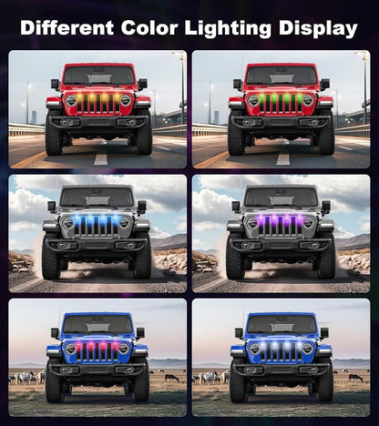 LED Grill Lights for Jeep Wrangler JL JLU Accessories 2018-2023, RGB | Direct-Snap Front Grille LED Accent Marker Lights, IP68 Waterproof, Enhanced Night Visibility, Raptor-Style Exterior Lighting