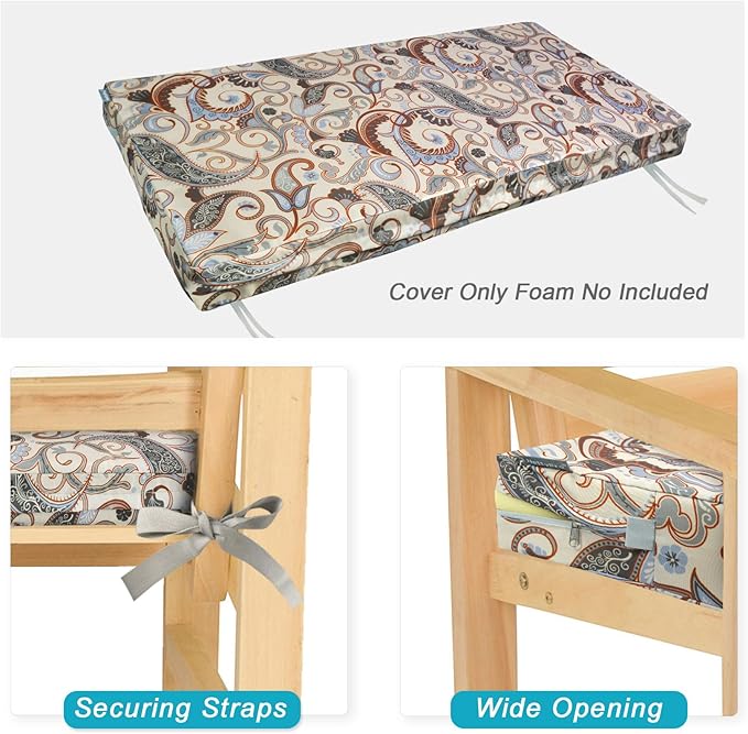 NettyPro Outdoor Patio Bench Swing Cushion Cover Replacement Water Resistant UV Protection Outside Loveseat Cushion Slipcovers with Zipper, 42 x 18 x 3 Inch