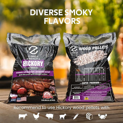 Z GRILLS Wood Pellets for Smoker Grill, 100% All-Natural Hardwood Hickory Pellet, 40lbs