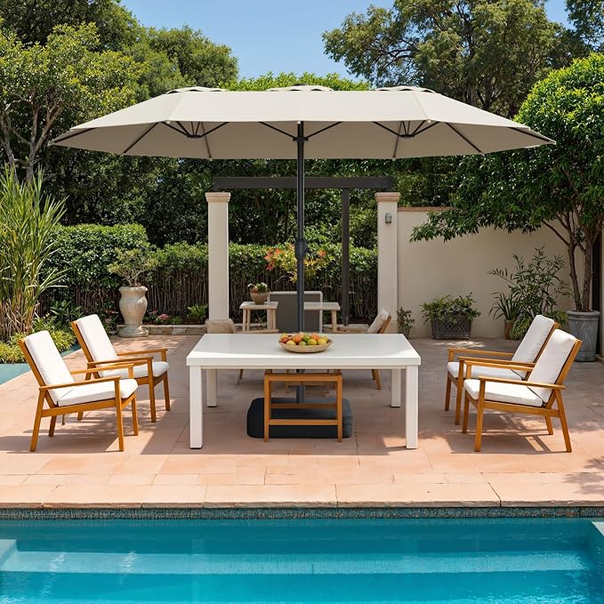 15FT Double-Sided Patio Umbrella, Outdoor Market Umbrella with Base