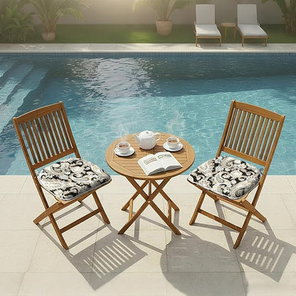 DYTXIII Set of 2 Outdoor Chair Cushions with Ties,Water Repellent Patio Chair Pads 17"x 16" for Outdoor Furniture,Round Corner Seat Cushions for Garden Yard Kitchen Paisley Black