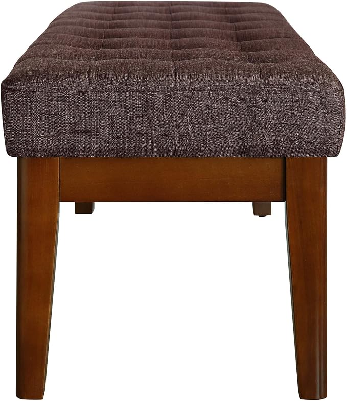 Elle Decor Claire Button Tufted Upholstered Bedroom Bench, Modern Fabric Padded Ottoman with Wooden Legs, Dark Brown