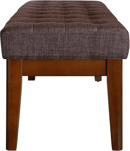 Elle Decor Claire Button Tufted Upholstered Bedroom Bench, Modern Fabric Padded Ottoman with Wooden Legs, Dark Brown
