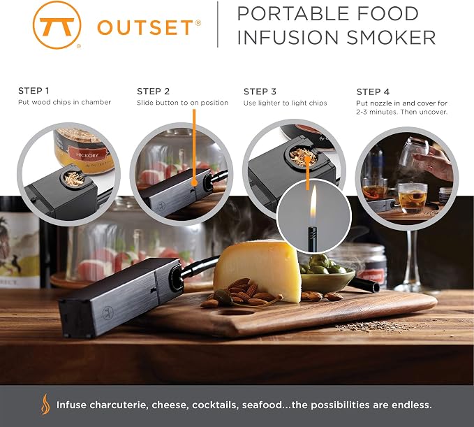 Outset Portable Food Infusion Smoker, 9-Inch, Black