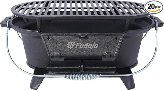 Portable Oval Cast Iron Charcoal Grill for Outdoor Camping BBQ, Tabletop Hibachi Grill with Skillet, Durable Small Smoker for Grills & Smokers, Asador de Carbon,A1