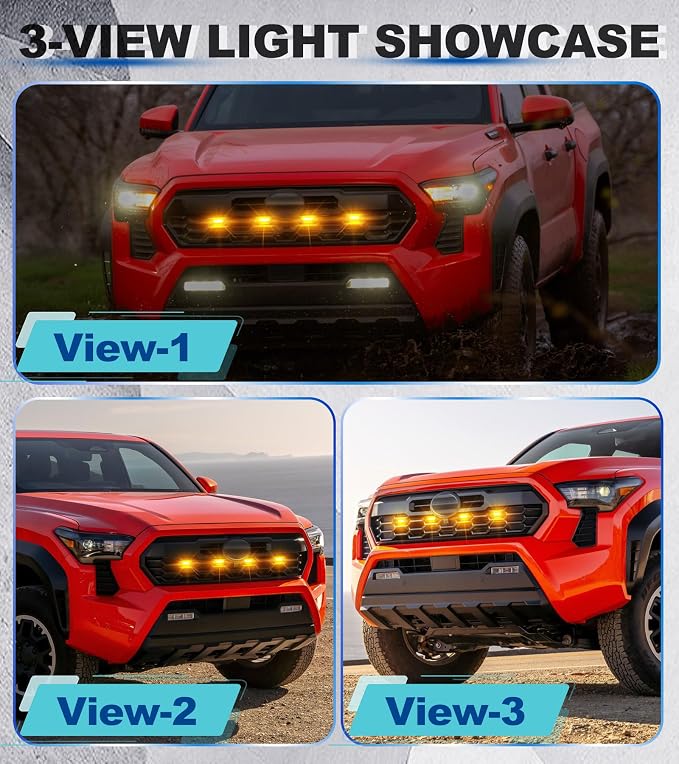 Grill Lights for Toyota Tacoma 2024-2026 Accessory TRD Sport Off Road,Amber | Direct-Snap Raptor Lights Tacoma 4th Gen Front Grille OEM-Style LED Design, IP68 Waterproof, Enhanced Night Visibility