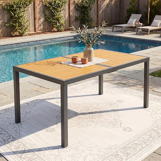 Aluminum Outdoor Table for All-Weather, 59" Patio Tables with Heavy Duty HDPS Rectangular Tabletop, Outside Table with Quick-Drying Slatted Design for Porch, Patio, Garden, Deck, Poolside, Backyard