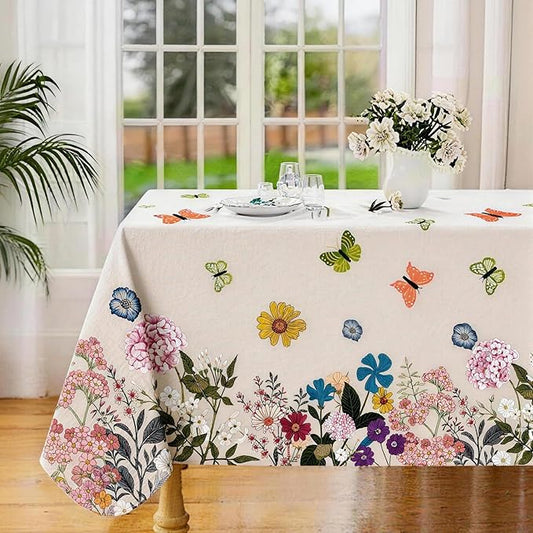 Vintage Wildflowers Vinyl Tablecloth - 55×108 Heavy Duty PVC Table Cover, 100% Waterproof & Heat Resistant for Outdoor Picnic Patio Party Kitchen Decor, Easy Wipe Clean