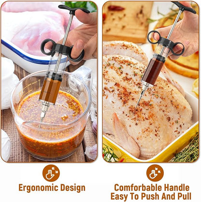 Turkey Injector, Meat Injector Syringe - 3 Marinade for BBQ Grill, 1OZ /30ML Injector Syringe, Handle MeatInjector for Smoking, Flavor Injector for Meat with Oil Brush & Cleaning Brush Black