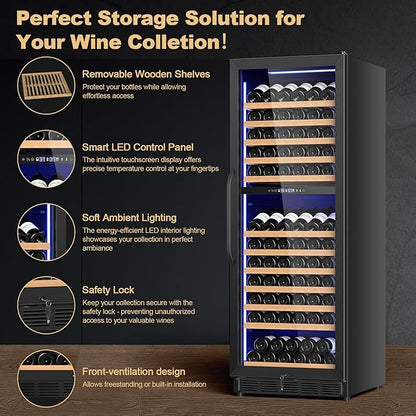 24 Inch Dual Zone Wine Cooler Refrigerator, Large Capacity Freestanding/Built-in Upgraded Professional Wine Fridge with Powerful Compressor, Advanced Cooling System, Quiet Operation, Black