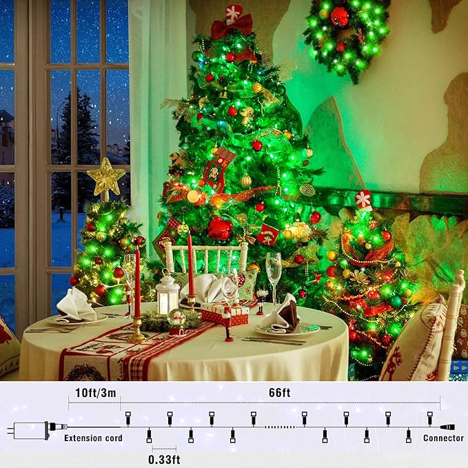 66FT 200 LED Outdoor String Lights, Plug in Christmas Lights Indoor Waterproof with 8 Modes, Connectable Clear Wire Fairy Twinkle Lights for Outside Home Patio Yard Party Holiday Decorations, Green