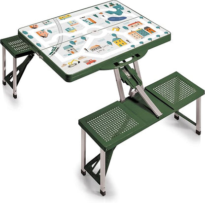 Picnic TIME Portable Folding Picnic Table with Seats for 4, Collapsible Aluminum Table with Benches & Umbrella Hole, Lightweight Foldable Table for Camping, Travel, Backyard, Tailgating | with Umbrella Hole
