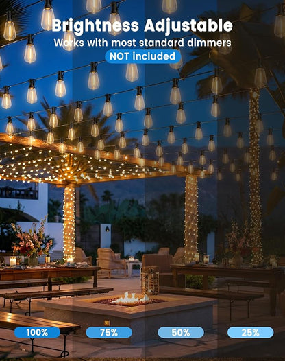 110FT(100+10) String Lights Outdoor, 2FT Bulb Spacing, Waterproof Shatterproof Warm White ST38 LED Edison Bulbs, Extension Cord, Plug in Connectable Hanging Patio Lights for Outside, Backyard