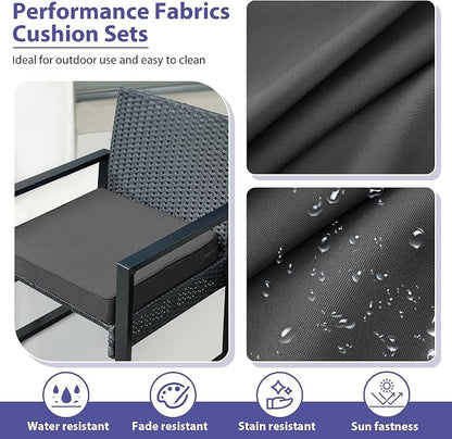IPYNBAP Outdoor Chair Cushions Set of 4 -Waterproof Outdoor Seat Cushions for Patio Furniture, Patio Chair Cushion with Handle and Ties, Out Door Chair Pads,19x19x3-Square, Darkgrey